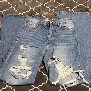 Vibrant Light Blue Distressed Boyfriend Jeans